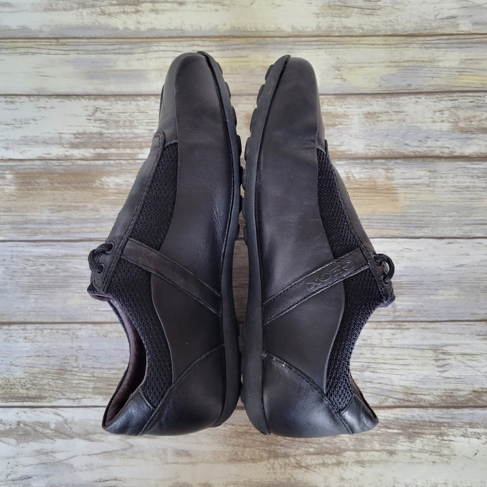 Geox Respira Women's Black Leather Minimalist Lace-Up Sneakers EU 36.5/US 6.5 - Picture 5 of 11